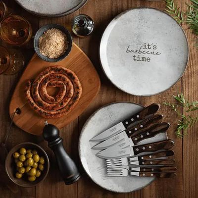 Kit 4 Pratos Rasos Tramontina Churrasco Rustic em Porcelana 28cm Mesa Jantar