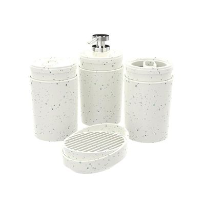Kit 4 Pç Lunar Porta Escova Algodão Sabonete Líquido e Barra Stone Crippa Conjunto para Banheiro