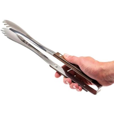 Pegador Carne Inox Polywood Churrasco Cabo Vermelho Castanho Tramontina Madeira