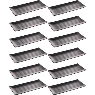 Kit 12 Travessas para Servir Sushi Sashimi Melamina 35x16cm Pratos Retangulares Pretos Tóquio Lyor