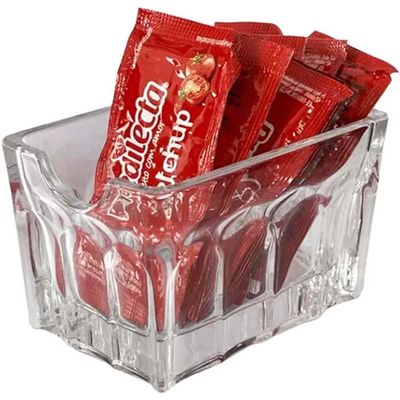 12 Porta Sachês Vidro Faces Lyor 8x5,5cm Suporte Chá Açúcar Sal Mesa Transparente