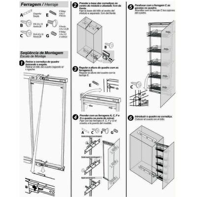 Coluna Deslizante com 5 Cestos Aramados 40x34cm para Armário Masutti Copat em Aço Carbono