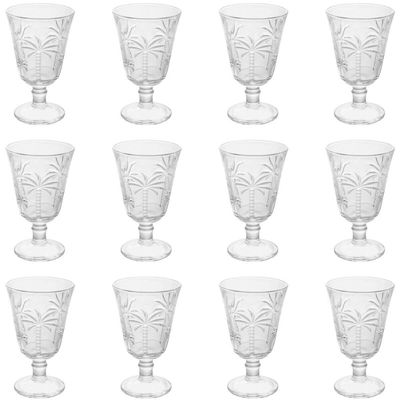 Conjunto 12 Taças de Vidro 240ml para Água Decorada Palmeiras Lyor Servir Suco