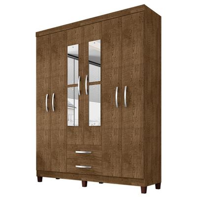 Guarda Roupa Casal Espelho 6 Portas 2 Gavetas Moden 150 Cm Malbec Incp