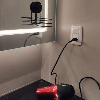 Suporte Porta Secador de Cabelo Preto com Ventosa de Parede Aço Faciliti Schmitt
