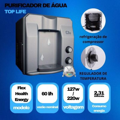 Filtro Super Água Alcalina Ph 9,5 Ionizada Gelada Flex He Top Life Branco 110V
