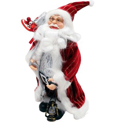Decoração Papai Noel Com Casaco Saco Presentes Lampião 30cm
