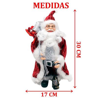 Decoração Papai Noel Com Casaco Saco Presentes Lampião 30cm