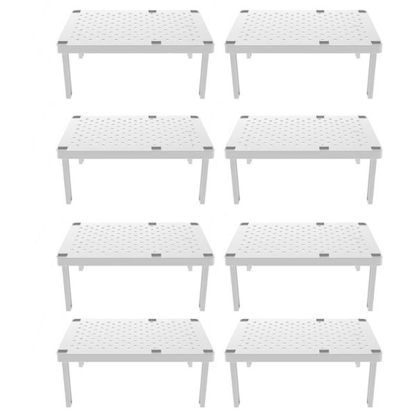 Kit 8 Organizadores Para Armário Prateleira Empilhável Multiuso Ou Branco Kit 8 Organizadores Para Armário Prateleira Empilhável Multiuso Ou Branco