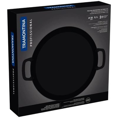 Panela Paellera 38cm Tramontina Profissional 5,1L Frigideira Tacho de Paella Ferro Preto