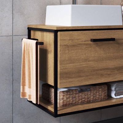 Gabinete Para Banheiro com Cuba e Gaveta Suspenso 80cm Mel Industrial Placa e Ponto