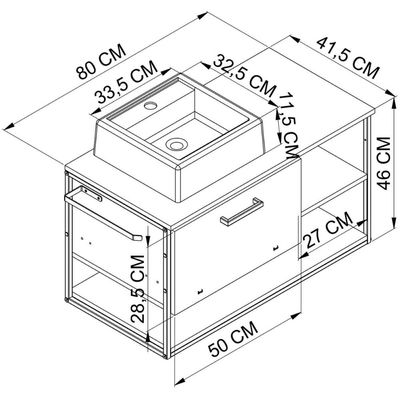 Gabinete Para Banheiro com Cuba e Gaveta Suspenso 80cm Mel Industrial Placa e Ponto