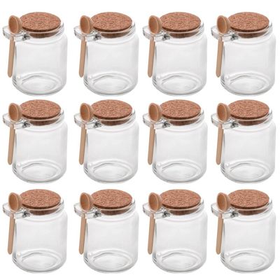 Conjunto 12 Potes de Vidro com Tampa de Rolha Colher de Bambu Porta Temperos 240ml Lyor