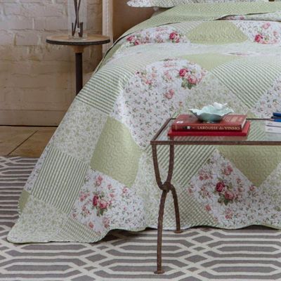 Kit Cobre Leito Colcha Daily Casal 3 Peças Dupla Face Estampado Floral Patchwork Verde 8 100% Poliéster