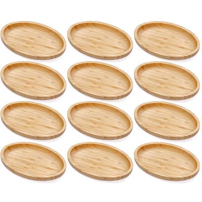Kit 12 Petisqueiras Bambu Bandeja Oval 23x15cm Restaurante Plasvale Travessa Multiuso