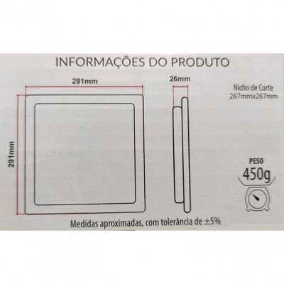 Painel Pop Embutir Ps Quadrado Avant 30x30 - 24w - 6500k Luz Branca