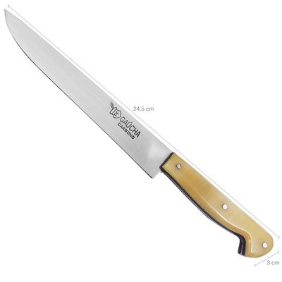Faca Carbono Peixeira Artesanal Com Bainha Couro Cabo Chifre Bege