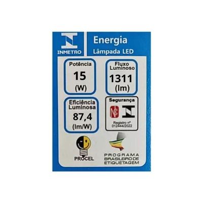 Lâmpada Led A60 Blumenau - 15w - 6500k Luz Branco Frio
