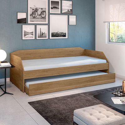 Bicama Solteiro Duo Luxo Com Cama Auxiliar Em Mdf Premium Amendoa