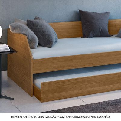 Bicama Solteiro Duo Luxo Com Cama Auxiliar Em Mdf Premium Amendoa