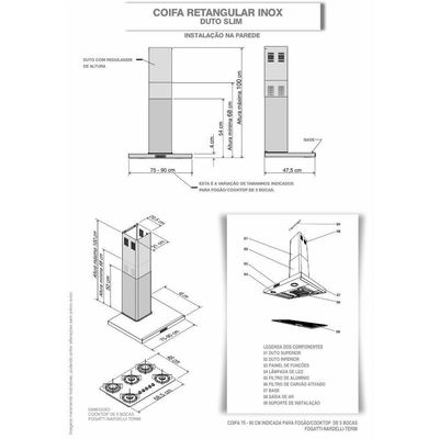 Coifa De Parede 75cm Retangular Duto Slim Fogatti Inox 110v