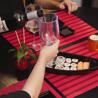 Kit 6 Barcas Sushi Comida Japonesa Oriental 27,5x13cm Plástica Divisórias Preto Uno Coza