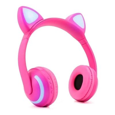 Fone De Ouvido Sem Fio Orelhas De Gato Com 7 Cores De Led Rosa