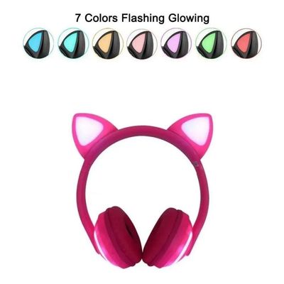 Fone De Ouvido Sem Fio Orelhas De Gato Com 7 Cores De Led Rosa