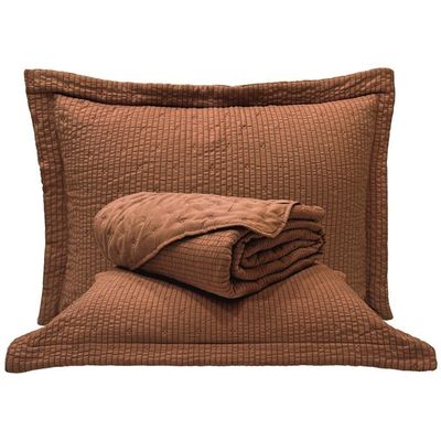 Cobre Leito Queen Analu Micropercal 300 Fios Dupla Face Texturizado 3 Peças - Castanho