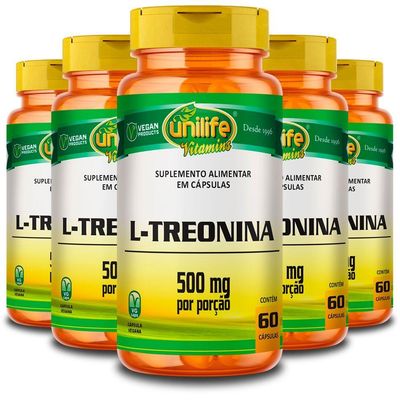 Kit 5 L-treonina Unilife 500mg 60 Cápsulas