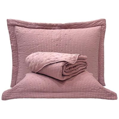 Kit Cobre Leito Colcha Casa Scarpa Anabela Queen Dupla Face Texturizado Percal 300 Fios 3 Peças - Roxo Malva
