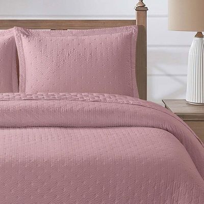 Kit Cobre Leito Colcha Casa Scarpa Anabela Queen Dupla Face Texturizado Percal 300 Fios 3 Peças - Roxo Malva