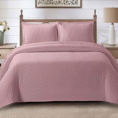 Kit Cobre Leito Colcha Casa Scarpa Anabela Queen Dupla Face Texturizado Percal 300 Fios 3 Peças - Roxo Malva