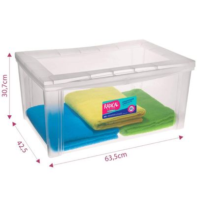 Kit 6 Caixas Organizadoras 65L Tampa com Trava Ordene Multiuso Plásticas Transparentes