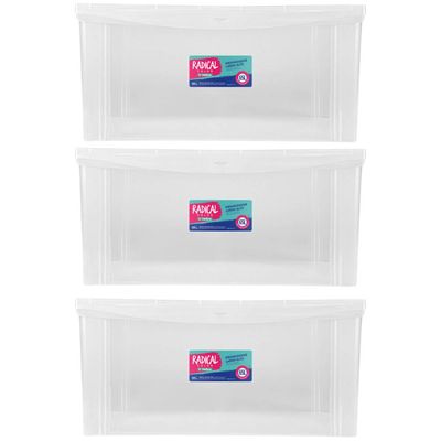 Kit 3 Caixas Máxi Organizadoras 65L Tampa com Trava Radical Incolor Multiuso
