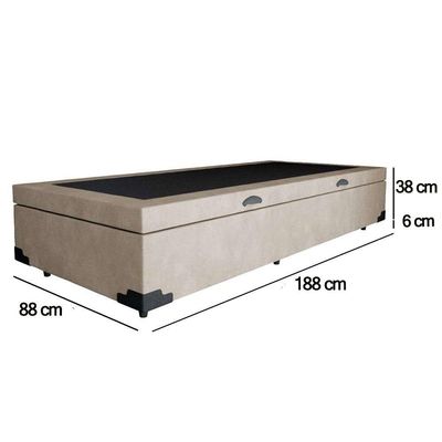 Cama Box Baú Solteiro Suede Serene Bege 88x188x44