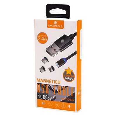 Cabo Magnético Usb Smartzla Sat-c005 Entradas Usb-c/v8/lightning 2.4a Carregamento Rápido