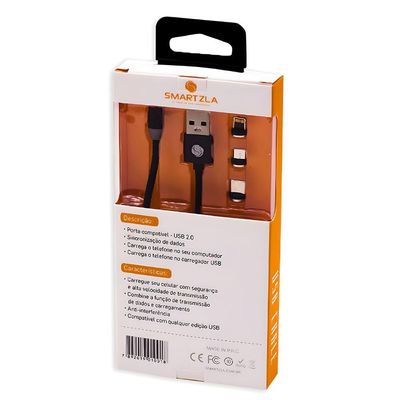 Cabo Magnético Usb Smartzla Sat-c005 Entradas Usb-c/v8/lightning 2.4a Carregamento Rápido