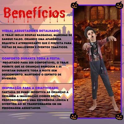 Fantasia De Zumbi Masculino Infantil Tamanho G