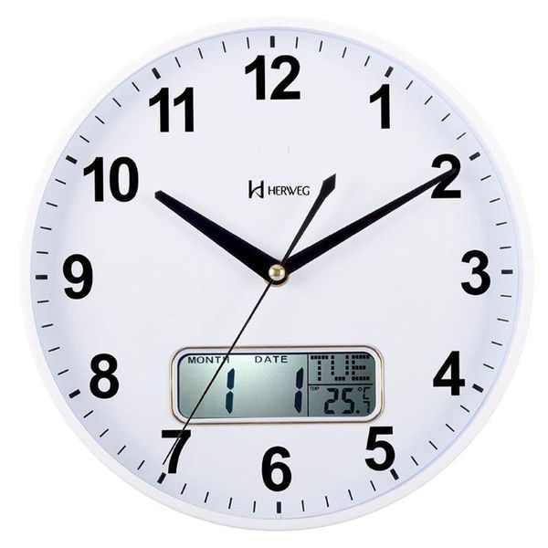 Relógio Parede Herweg 26 Cm Termômetro Silencioso Branco - Branco