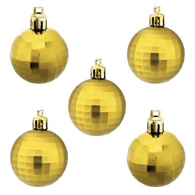 Bola De Natal Dourada Facetada 4cm - 12 Unidades