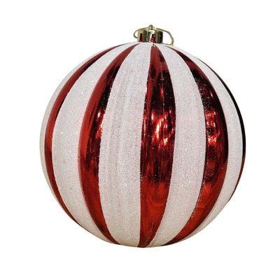 Bola De Natal Decorada Vermelha E Branca - 15cm