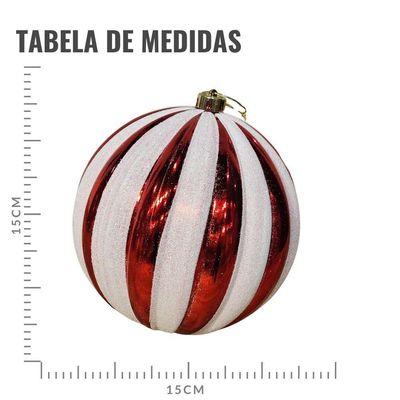 Bola De Natal Decorada Vermelha E Branca - 15cm