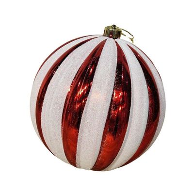 Bola De Natal Decorada Vermelha E Branca - 15cm