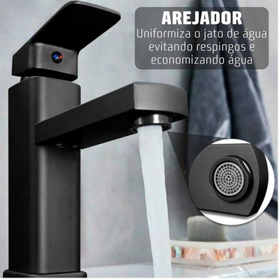 Torneira Monocomando Banheiro Lavatório Baixa Aço Inox Preto