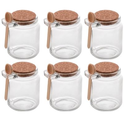 Kit de Pote de Vidro com Tampa de Rolha Colher Bambu 6 unidades Porta Temperos 240ml Lyor
