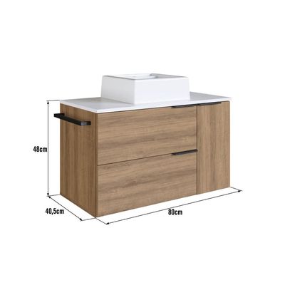 Gabinete Suspenso 80cm Mel Branco 2 Portas Gaveta E Com Cuba 1 Toalheiro BH8020MBCUBA