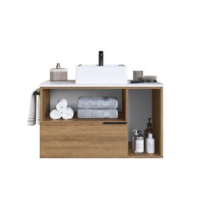 Gabinete Suspenso 80cm Mel Branco 2 Portas Gaveta E Com Cuba 1 Toalheiro BH8020MBCUBA
