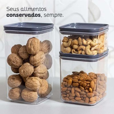Kit 12 Potes Herméticos de Plástico 1L Potinhos com Tampa Porta Mantimentos Chumbo Plasvale