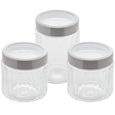 Kit 3 Porta Mantimentos de Vidro Sydney Lyor 870ml e 1,2L Pote com Tampa Inox